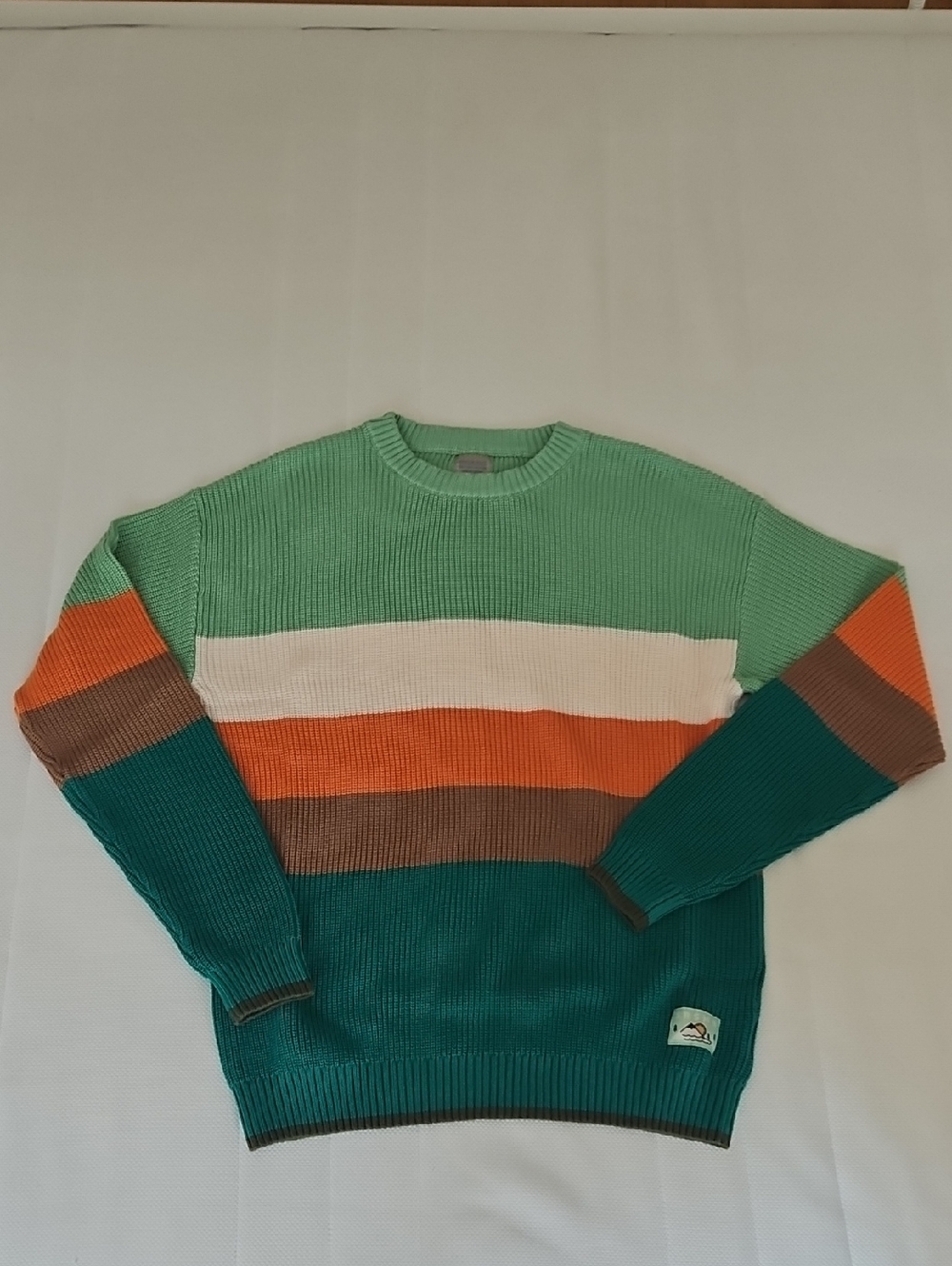 Souris Mini Men's Multicolor Stripe Crewneck Sweater in Green Orange Brown